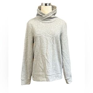Puma Women's Grey Pullover Sweatshirt High Neck Medium Long Sleeve Logo Active